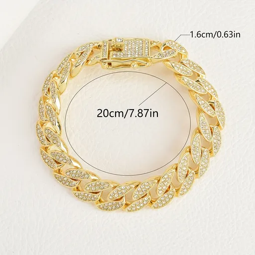 Gold 16mm Iced Out Cuban Link Bracelet - Heavy Paved Rhinestone Hip Hop Chain for Men