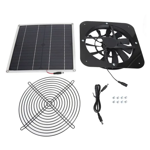 Solar Panel Fan Kit Solar Exhaust Fan 100W Solar Powered Panel with 10inch Round Fan for Greenhouse Shed Chicken Coop Black