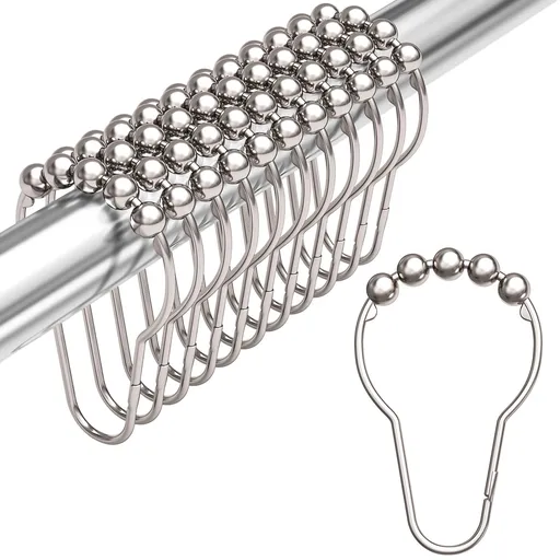 Shower Curtain Rings, Rust Proof Metal Shower Hooks for Bathroom Shower Curtains Rods Hangers - Set of 12, Nickel