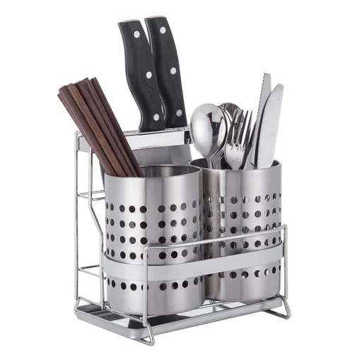 Stainless Steel Kitchen Tableware Storage Rack with Knife Rack Spoon and Chopstick Rack Silver 20.2X15.5X19.7 CM