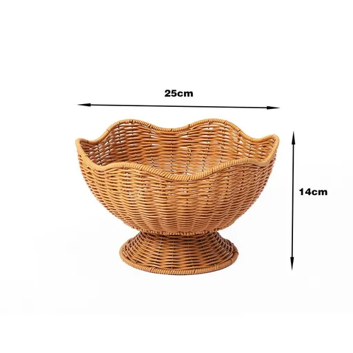 Hand-Woven Basket Flower-Shaped Basket Fruit Basket Vegetable Basket Storage - Khaki - Size M