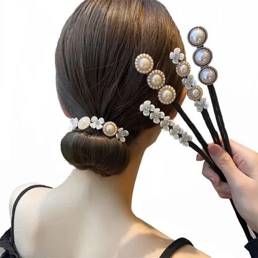 4 Pcs Flower Pearl Hair Bun Maker,Hair Twist Curler Buns Shaper,Retro Temperament Ball Head Hair Tools,Donut Bun Maker,DIY Hair Styling Accessories for Women Girls