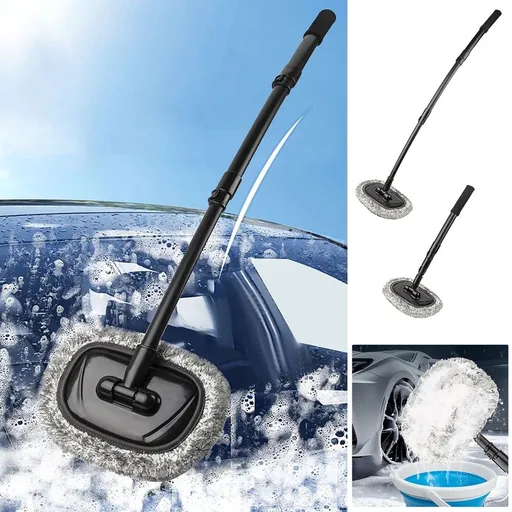 Extendable Curved Rod Car Wash Mop Soft Fiber Brush Head Auto Cleaning Tool Adjustable Length Vehicle Body Wheel Roof Washing Accessory Won’t Scratch Car Paint Household Car Care Cleaning Supplies