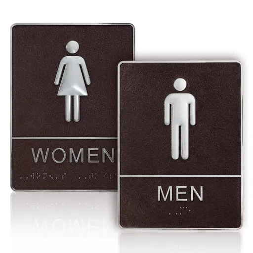 Men and Women Restroom Sign with Braille, 2pcs Restroom Sign for Business Bathroom Signs with Double Sided Tape for Business