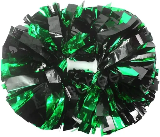 6 Pcs Metallic Cheerleading Pom Poms with Baton Handles for Sports Team Parties, Green Black