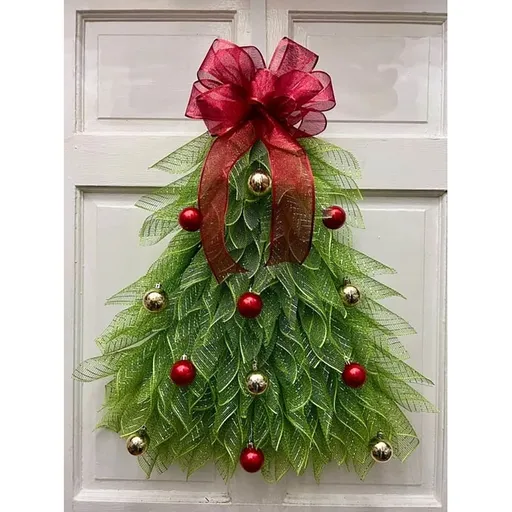 Christmas Wreaths Creative Christmas Tree Door Decoration Green Polyester Burlap With Light