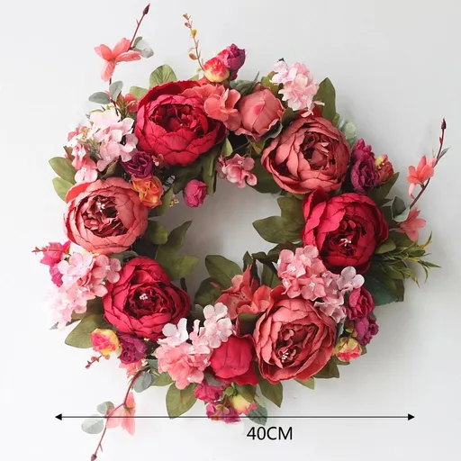 Front Door Wreath 15.7 inch-Peony Flower Spring Wreaths for Front Door Outside - Summer Floral Bud Wreath for Wedding
