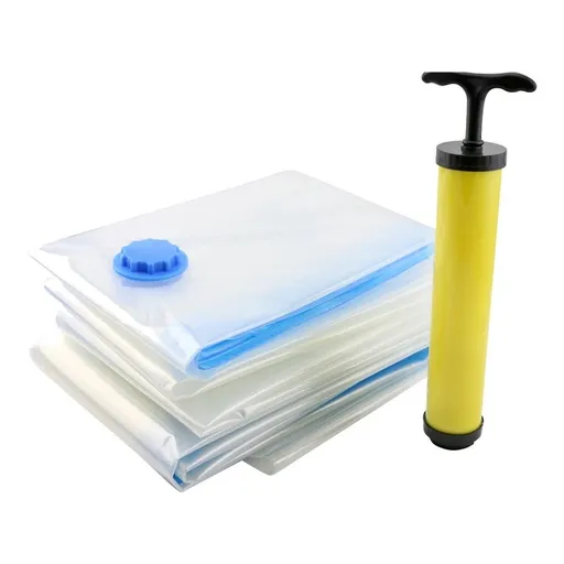5-Pack Vacuum Storage Bags for Clothes and Bedding with Hand Pump, Space-Saving Compression Organizer Pouches