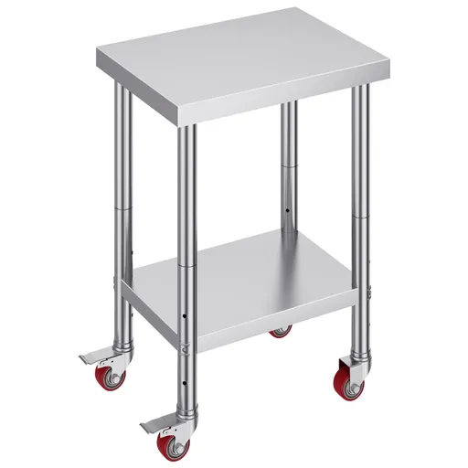 24x18x34 Inch Stainless Steel Work Table 3-Stage Adjustable Shelf with 4 Wheels Heavy Duty Commercial Food Prep Worktable with Brake for Kitchen Prep Work