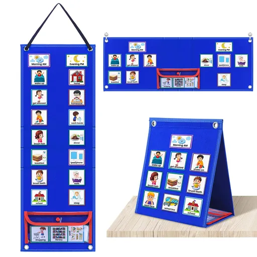 Visual Schedule Chart for Kids,Daily Chore/Responsibility Routine Chart for Toddlers，Autism Learning Materials for with 70 Cards