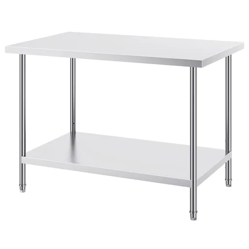 Stainless Steel Prep Table, 30 x 48 x 34 Inch, Heavy Duty Metal Worktable with 3 Adjustable Height Levels, Commercial Workstation for Kitchen Garage Restaurant Backyard