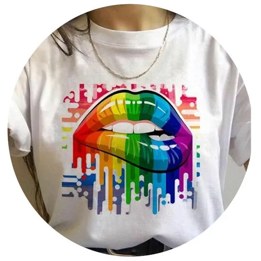 House Of Dasein 17 Designs Gay Pride Rainbow Harajuku Shirts For Women - Rainbow - S - Rainbow Lips