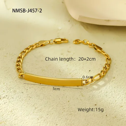 09 Long Bar Plate Gold | Titanium Steel Engravable Bracelet | Christmas Simple Personalized Gift | Gold Plated Stainless Steel Flat Bar Stack Hand Jewelry