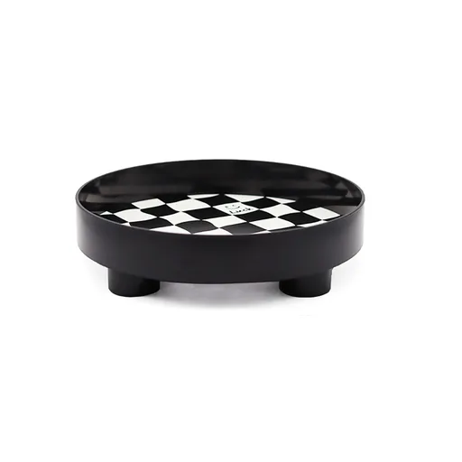 Round Storage Organizer Tray Checkerboard Design Plate Container Tray for Fruit Perfume Jewelry Black, Large