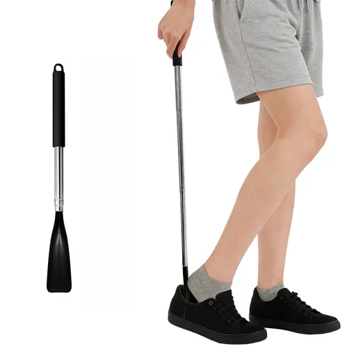 Retractable Stainless Steel Long Handle Shoe Horn, Portable No-Bend Shoe Helper for Elderly Pregnant Kids