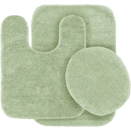 Modern Solid Print 3-Count Grey Polyester Bath Rugs, 18 x 28, Non-Slip Backing Sage Green
