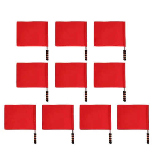 Set of 10 Red Referee Flags with Ergonomic Sponge Handles, for Soccer, Volleyball, Football and Other Sports
