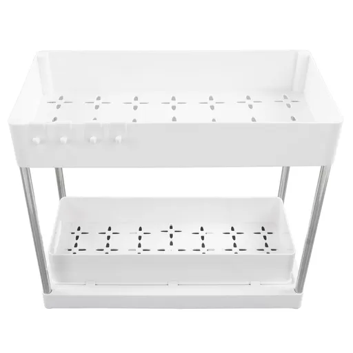 Slide Out Storage Baskets ABS Under Sink Organizer Cabinet Sliding Drawers for Kitchen Bathroom Cosmetic Storage White