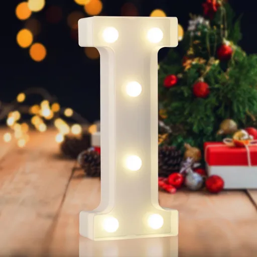 Sign letter I, warm white, 26 letters, 10 numbers, heart and & symbol; for birthday, party, Christmas, home, bar, wedding decoration; DIY word combinations; wall & tabletop display; battery operated.