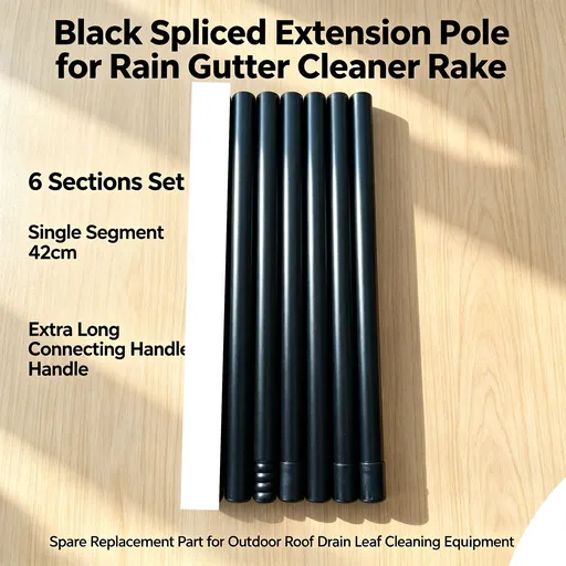 Black Spliced Extension Pole for Rain Gutter Cleaner Rake, 6 Sections Set, Single Segment 42cm, Extra Long Connecting Handle, Spare Replacement Part for Outdoor Roof Drain Leaf Cleaning Equipment