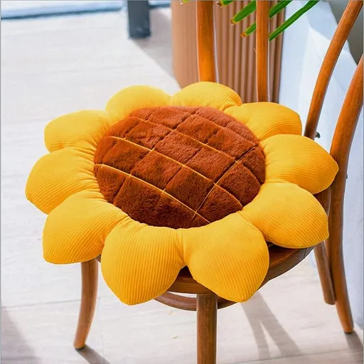 Flower Floor Pillow Yellow Flower Shape Cushion Sunflower Pillow Decorative Plush Sunflower Throw Pillow Seating Cushion Mat for Bed Couch Chair Car Office Room Decoration, 15 Inch