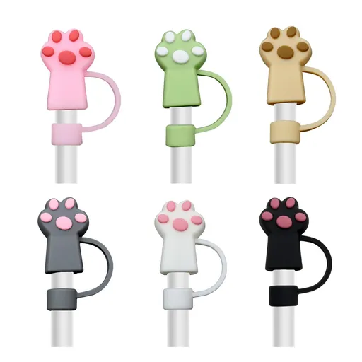 6 Piece Silicone Straw Cover Toppers for 10 mm Straw Cute Cat Claw Design Reusable Drinking Accessories