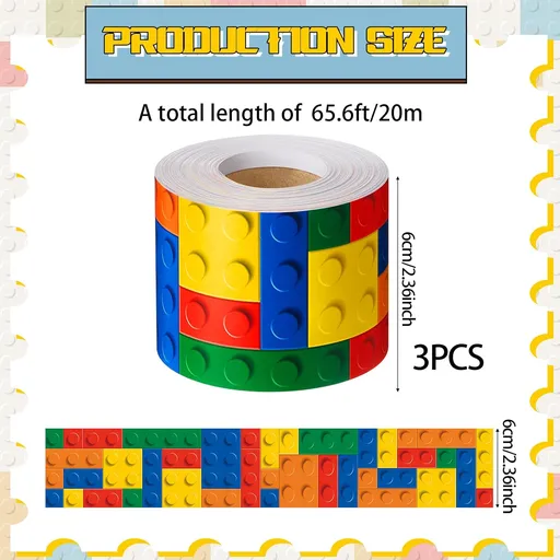 Glenmal 3roll 65.6 Feet Building Block Bulletin Board Borders Classroom Borders Colorful Bulletin Board Trim for School Classroom Nursery Room Chalkboard Whiteboard Decoration Office and Home
