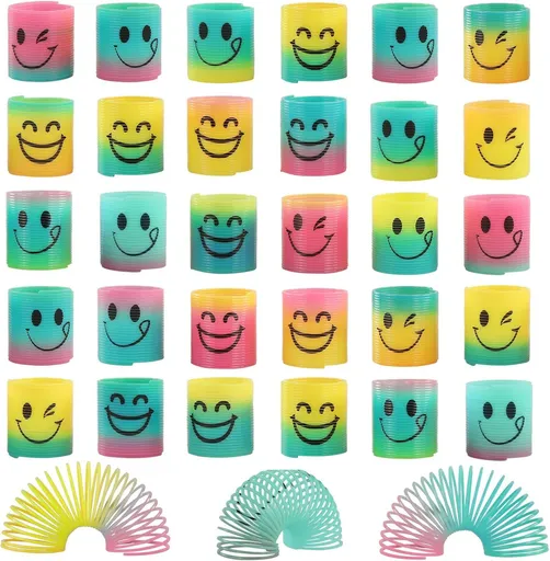 30-Pack Mini Rainbow Magic Spring Toys, Smiley Face Fidget Stress Relief Coils for Kids Party Favors, Classroom Prizes, Carnival Prizes, Birthday Goodie Bags (Multicolor)
