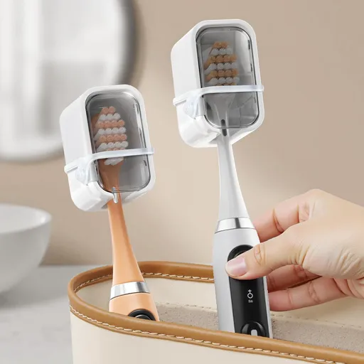 Toothbrush Cover Travel 2PCS, Stay Closed with Band Electric Toothbrush Covers Caps, Toothbrush Head Cover for Travel, Camping, Bathroom, Business, Grey