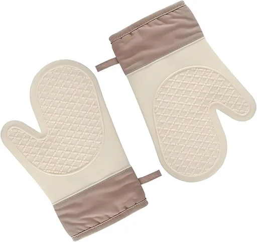 Silicone Oven Mitts，Heat Resistant up to 300°F, Oven Gloves with Soft Lining, Non-Slip Kitchen Essentials, Kitchen Gadgets, Apartment Essentials, Great Gift for Cooking (beige-1pair)