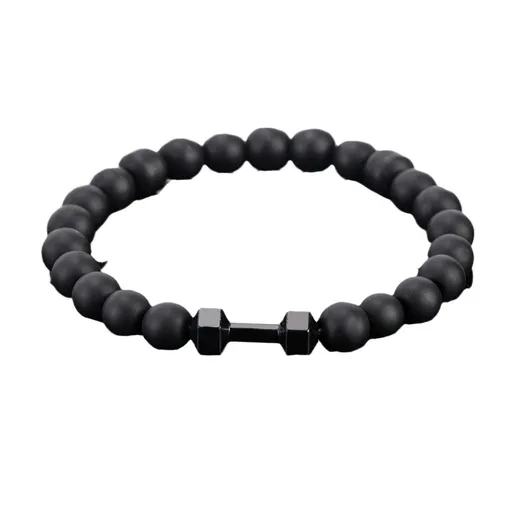 Men's Black Charm Dumbbell Bracelet Volcanic Stone Bracelet Natural Stone Adjustable Bracelet Set Men's