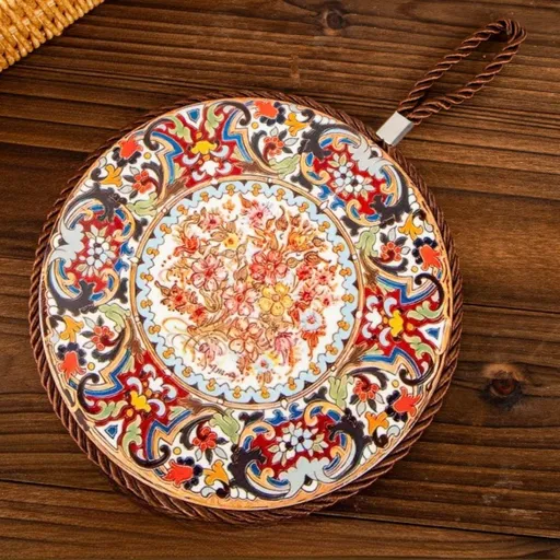4-Pack - Chinese Retro Ceramic Trivet, Heat-Resistant, Non-Scratch Coaster with Cork Base, 17cm Round Table Mats - Floral Pattern