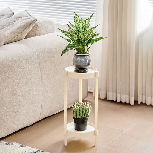 Small Side Table | End Table or Coffee Table with 2-Tier Storage | Modern Compact Round Table for Living Room or Bedroom | White Plastic with Steel Frame | Snack Table, Nightstand, or Corner Table
