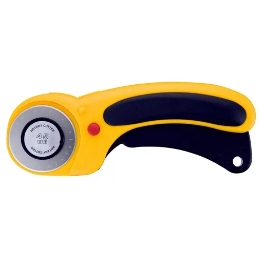 45mm Ergonomic Rotary Cutter - Rotary Fabric Cutter w/Blade Cover & Squeeze Trigger for Quilting, Sewing, Crafts, yellow