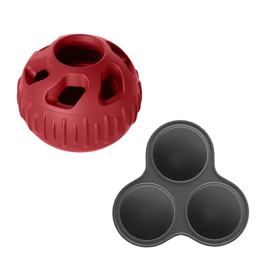 Red Ball and Black Mold Pet Treat Dispensing Ball and Molding Set - Silicone Dog Chew Toy for Teeth Cleaning and Boredom Relief